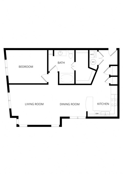 Floor plan for 1 bed, 1 bath, 930 sqft
